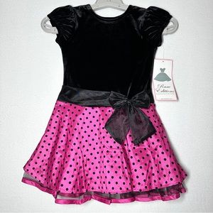 Rare Editions Toddler Dress 3T Black Bright Pink Polka Dots Short Sleeves New